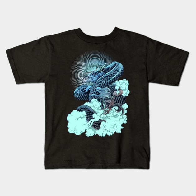 Japanese Dragon Aesthetic Vaporwave Kids T-Shirt by playingtheangel